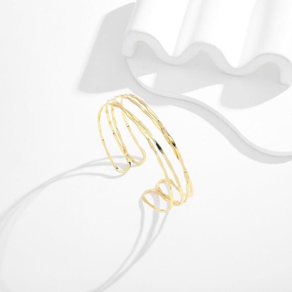 Gold Cuff Bracelet for Women Chunky Multi-layer Cross Wire Open Bracelet Hollow - Picture 5 of 7